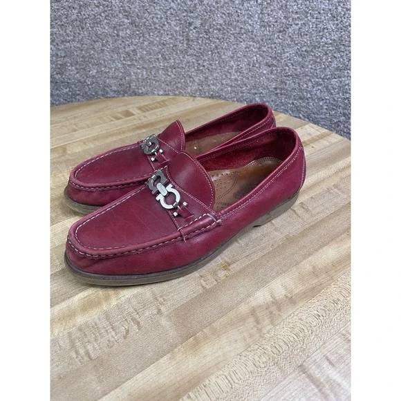 Salvatore Ferragamo Men's Red Leather Loafers Size - 8